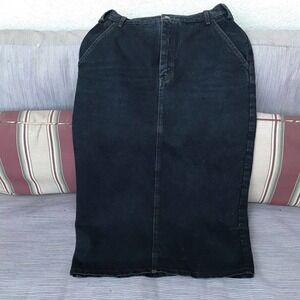 Jones Wear Denim Maxi Skirt Sz12 Front Zip Dark Blue Pockets Kick Back NWOT